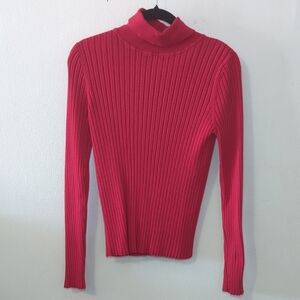 Long Elegant Legs Red Ribbed Turtleneck Sweater Women's Size XL